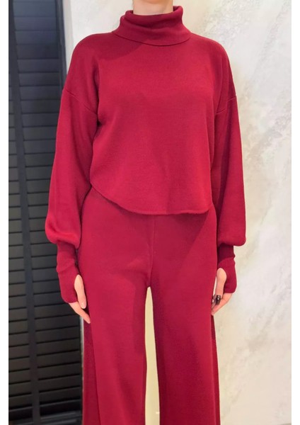 Crop Kazak Pantolon Triko Ikili Takım modelleri