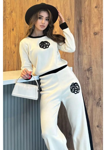 Kadın Taş Işlemeli Kazak Pantolon Triko Ikili Takım