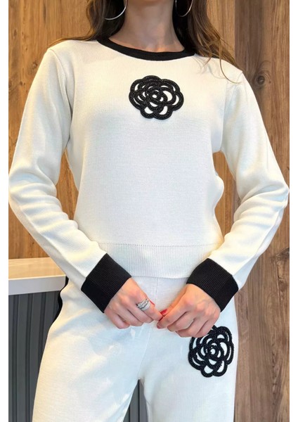 Kadın Taş Işlemeli Kazak Pantolon Triko Ikili Takım modelleri