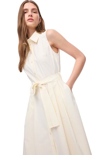 Ekru Espoir Regular Fit Midi Boy Elbise