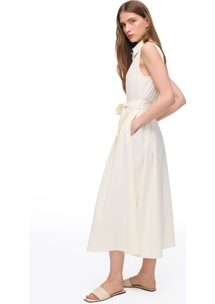 Ekru Espoir Regular Fit Midi Boy Elbise