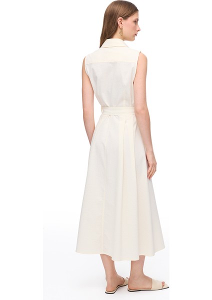 Ekru Espoir Regular Fit Midi Boy Elbise