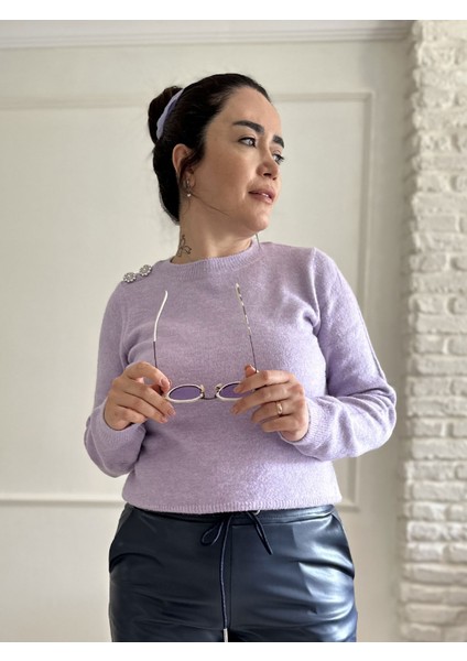 Purbe Taşlı Yumoş Lila Kazak