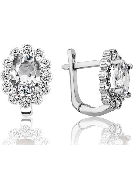 Gümüş Beyaz Çiçek Desenli J Kadın Küpe