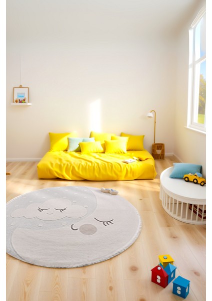 Ay ve Bulut Desenli Yuvarlak Çocuk Halısı – Dayanıklı, Kaymaz Pamuk Dokuma Tabanlı Halı (Oyun & Çocuk Odası İçin Uygun) fırsatları