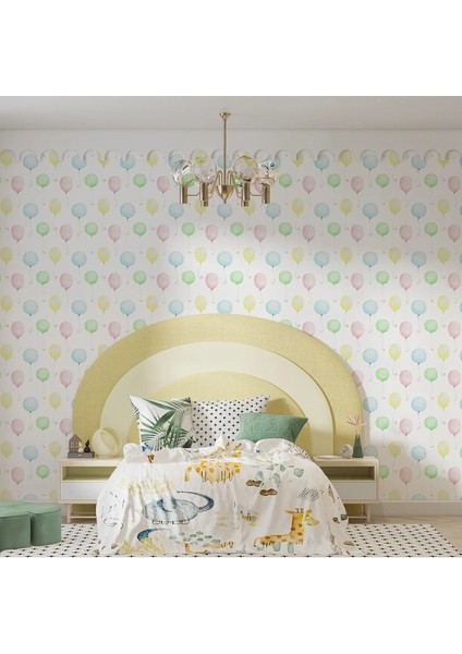 Renkli Balonlar Çocuk Odası Duvar Kumaşı -Isı ve Ses Yalıtımlı
