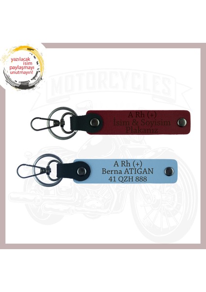 Gök Mavi-Bordo, Motor Severlere Özel, İsim Plaka ve A + Kan Grubu Yazılı Kişiye Özel 2'li Anahtarlık