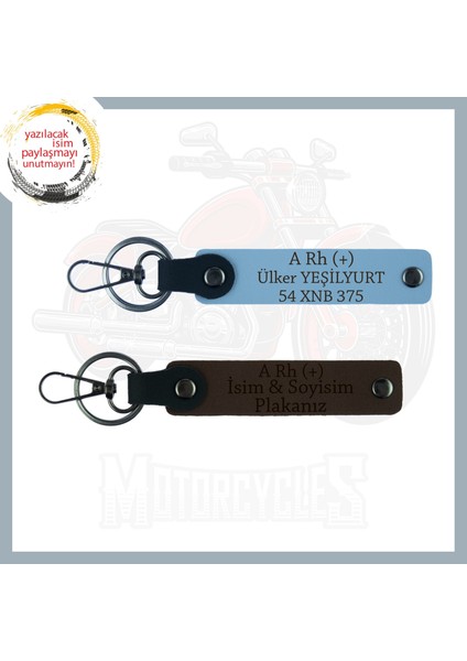Koyu Kahve-Gök Mavi, Motorcu Dostlara, Isim Plaka ve Kan Grubu Yazılı Güvenli Sürüş Anahtarlık