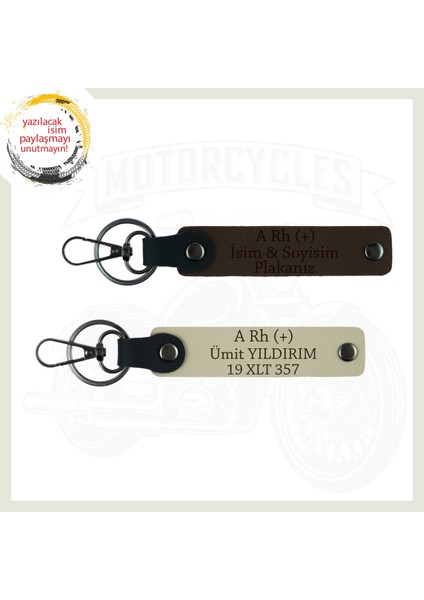 Koyu Kahve-Sütlü Kahve, Yol Tutkunlarına Isim Plaka ve Kan Grubu Yazılı Kişiye Özel Deri Anahtarlık