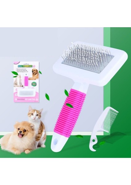 Kedi Köpek Evcil Hayvan Tüy Tarama Kma Fırçası Telli Taraklı Pembe