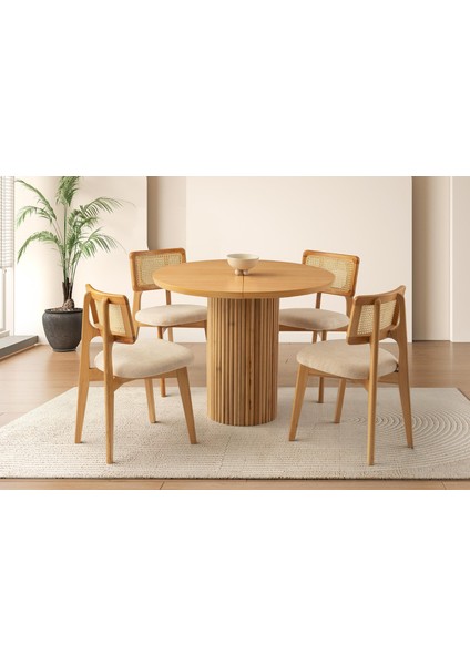 Eksen Açılır Masa, Zion Sandalye, Natural, 100X100