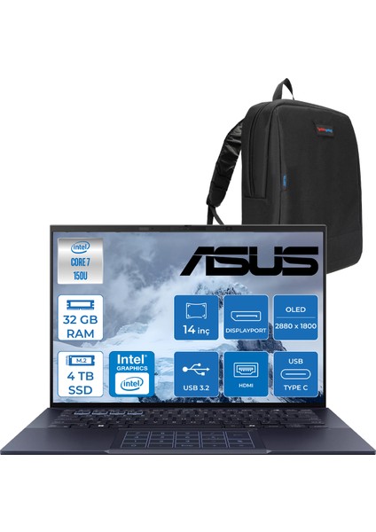 Expertbook B9 OLED B9403CVAR-C73211TBB Ntel® Core™ 7 Processor 150U 32GB 4tb SSD Intel Graphic Freedos 14" Wqxga+ 400NIT IPS (2880X1800) OLED Taşınabilir Bilgisayar 90NX05W105+ZETTAÇANTA