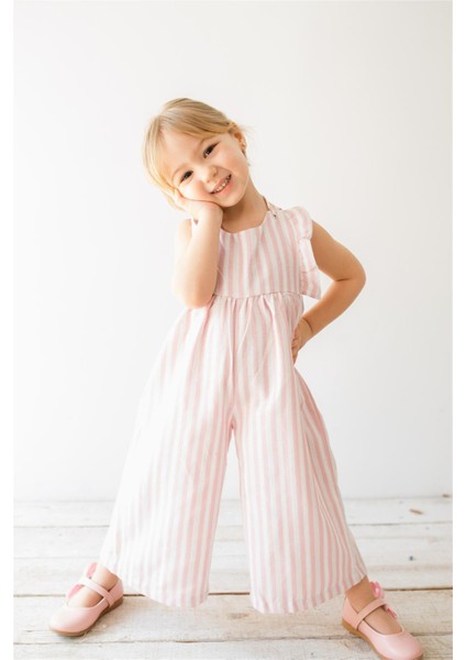 Çizgili Kız Bebek Pembe Tulum Pembe