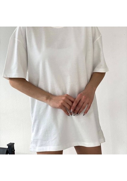 Drappe Bisiklet Yaka Basic T-Shirt - Beyaz
