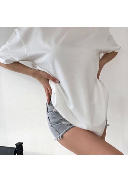 Drappe Bisiklet Yaka Basic T-Shirt - Beyaz fiyatları
