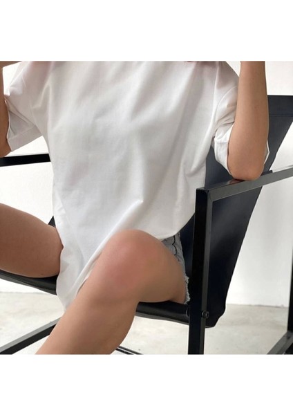 Drappe Bisiklet Yaka Basic T-Shirt - Beyaz modelleri