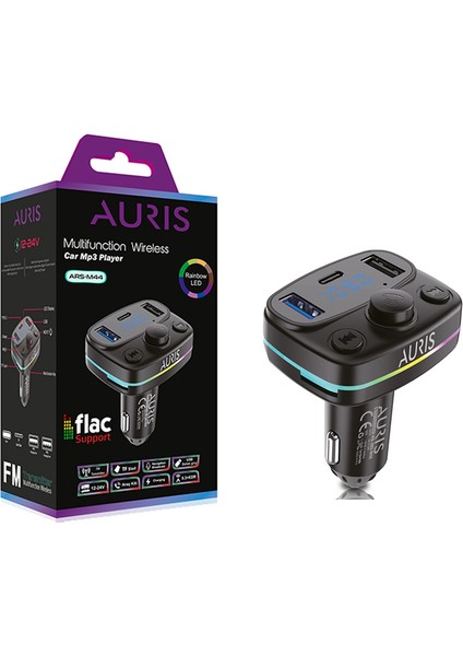 Auris ARS-M44 Araç Kiti 3.1A 15W Şarj ve Fm Transmitter Bluetooth 5.3 Telefon Görüşmesi