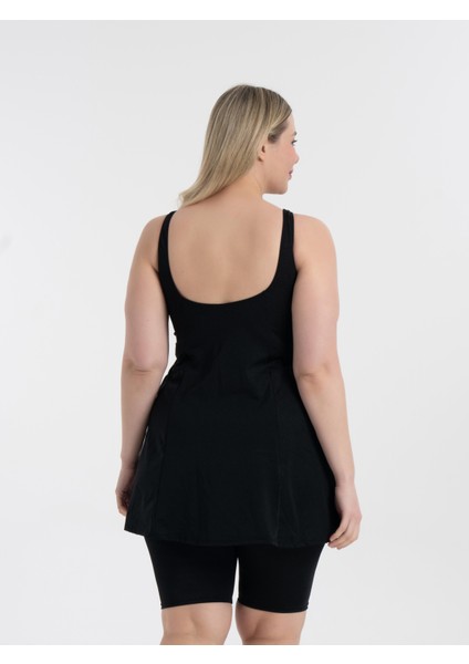 Kadın Siyah Büyük Beden Kruvaze Taytlı Toparlayıcı Elbise Mayo fırsatları