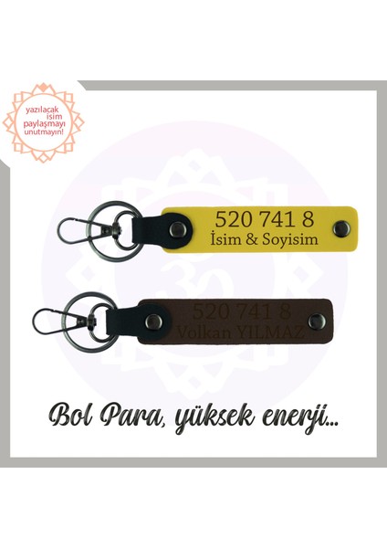 Sarı-Koyu Kahve, Size Özel Tasarım, Hediye İçin İdeal 520 741 8 Sayısıyla Manevi Enerji 2'li Anahtarlık