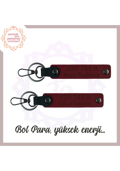 Bordo, İsim Yazılı Manevi Huzur Dolu Özel Hediye 520 741 8 Numaralı Bolluk Akış ve Enerji 2'li Anahtarlık