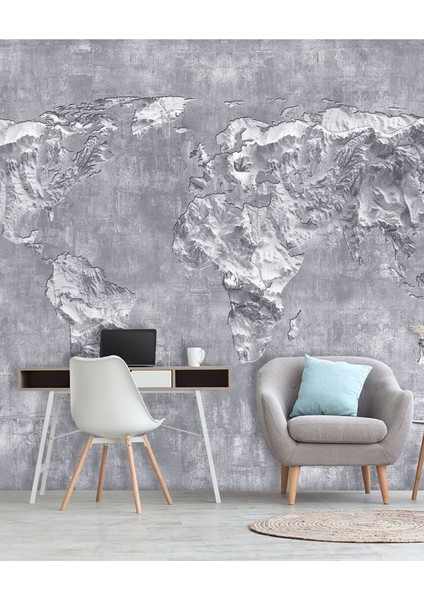 Duvar Kağıdı 3 Boyutlu Sıva Duvar Kaya Harita Desenli Tekstil Duvar Kağıdı