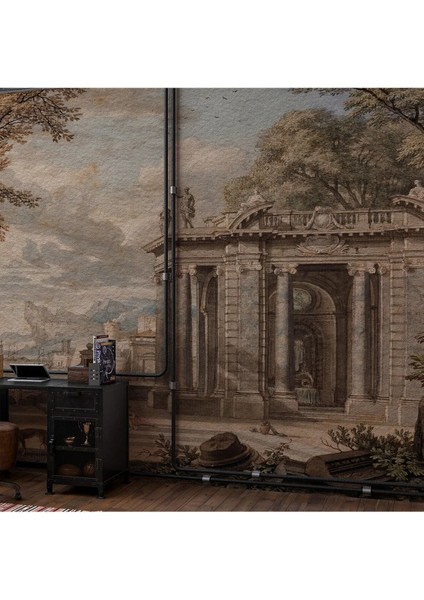 Vintage Antik Kent Temalı Tek Parça Duvar Kağıdı -Isı ve Ses Yalıtımı Yırtılmaz