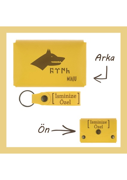 Açık Mavi, Bozkurt Ve Türk Motifli, Isme Özel Cüzdan Ve Anahtarlık Set, Arkadaşa Unutulmaz Hatıra
