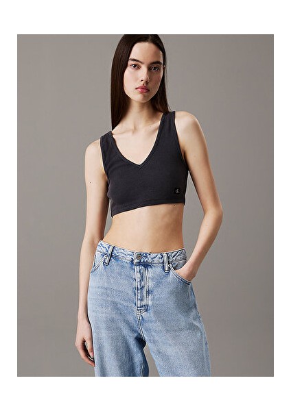 Washed Woven Label Rıb Bralette