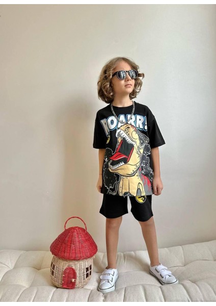 Yigit Butik Dinazor Baskılı Şortlu Erkek Çocuk Alt Üst Takım