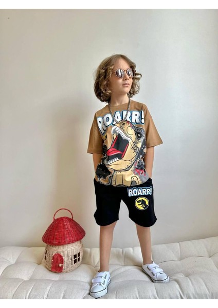 Yigit Butik Dinazor Baskılı Şortlu Erkek Çocuk Alt Üst Takım fiyatları