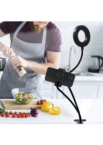 Telefon Tutucu Tripod Canlı Yayın Youtuber Tripot Live 3 Renk LED Işıklı Ayarlanbilir USB Masa Lambası Metal Ayaklı Kıskaçlı fiyatları