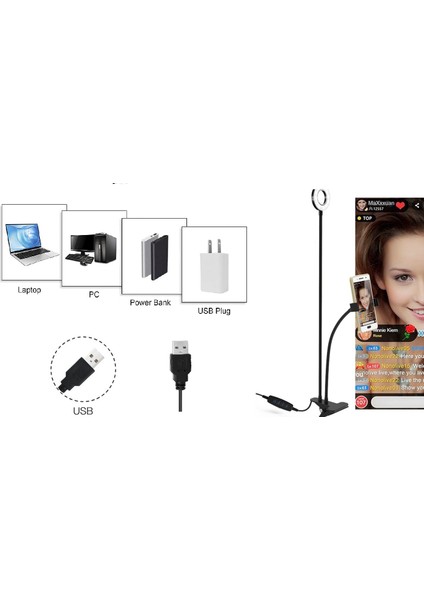 Telefon Tutucu Tripod Canlı Yayın Youtuber Tripot Live 3 Renk LED Işıklı Ayarlanbilir USB Masa Lambası Metal Ayaklı Kıskaçlı modelleri