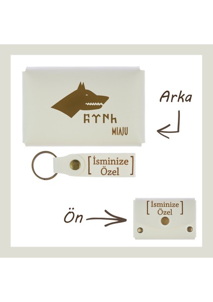 Açık Mavi, Bozkurt Ve Türk Motifli, Isme Özel Cüzdan Ve Anahtarlık Set, Arkadaşa Unutulmaz Hatıra