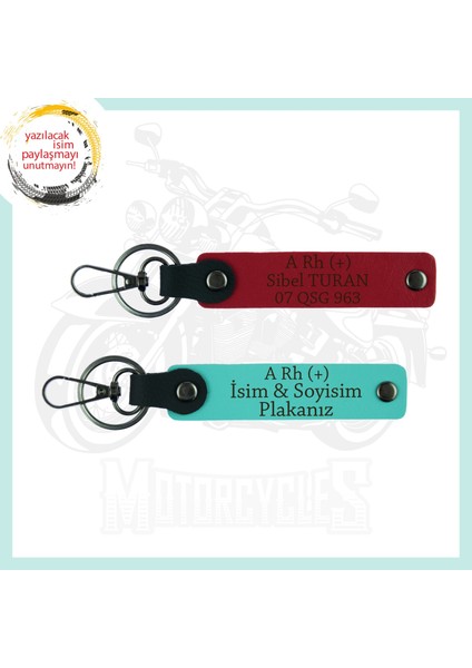 Kırmızı-Turkuaz, Hız Aşıkları İçin, İsim Plaka ve A Rh (+) Kan Grubu Yazılı 2'li Anahtarlık Armağan Set