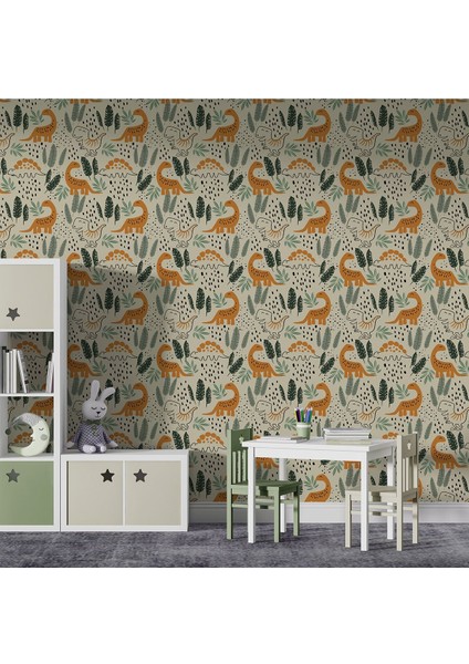 Dinazorlu Çocuk Odası Duvar Kağıdı Tek Parça Isı ve Ses Yalıtımlı Yırtılmaz