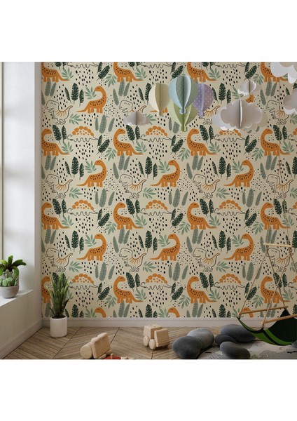 Dinazorlu Çocuk Odası Duvar Kağıdı Tek Parça Isı ve Ses Yalıtımlı Yırtılmaz modelleri