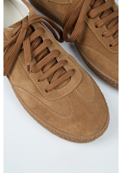 Palminteri Erkek Hakiki Deri Bağcıklı Kum Sneakers