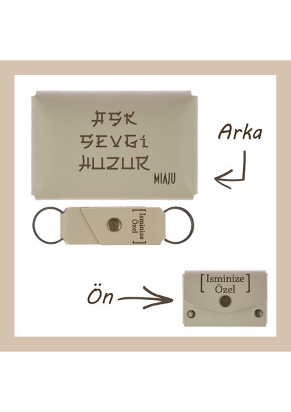 Turkuaz, Aşk Sevgi Huzur Yazılı Isme Özel, Cüzdan Ve Anahtarlık Set, Sevgiliye Hediyelik Set