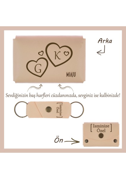 Açık Yeşil, Isim ve Kalp Işlemeli Kişiye Özel Cüzdan ve Anahtarlık Seti, Sevgiliye Romantik Hediye