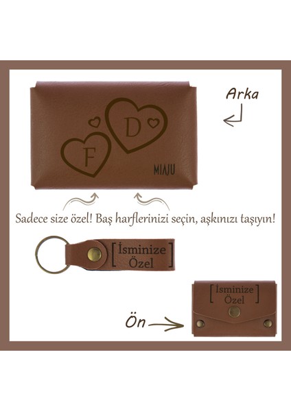 Koyu Turkuaz, Sevgilinize Romantik ve Kişisel Bir Hediye! Isme ve Harfe Özel Cüzdan & Anahtarlık Set