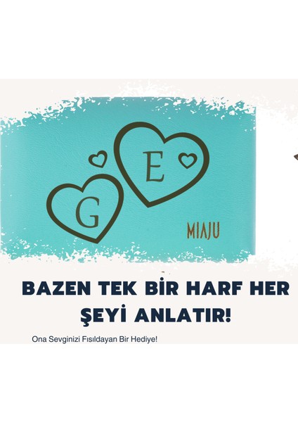 Koyu Turkuaz, Sevgilinize Romantik ve Kişisel Bir Hediye! Isme ve Harfe Özel Cüzdan & Anahtarlık Set