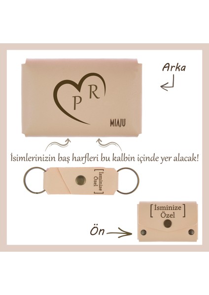 Kahverengi, Kalpte Iki Harf! Sevgiliye Özel Kişiselleştirilebilir Cüzdan & Anahtarlık Set, Aşka Özel