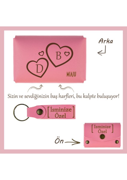 Koyu Turkuaz, Sevgilinize Romantik ve Kişisel Bir Hediye! Isme ve Harfe Özel Cüzdan & Anahtarlık Set