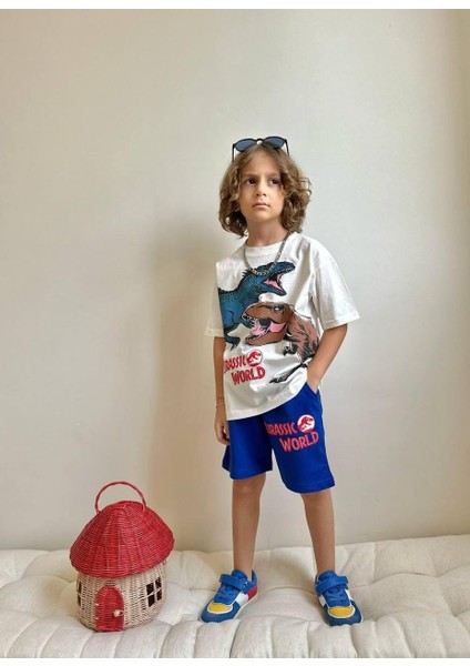 Yigit Butik Dinazor Baskılı Şortlu Erkek Çocuk Alt Üst Takım modelleri