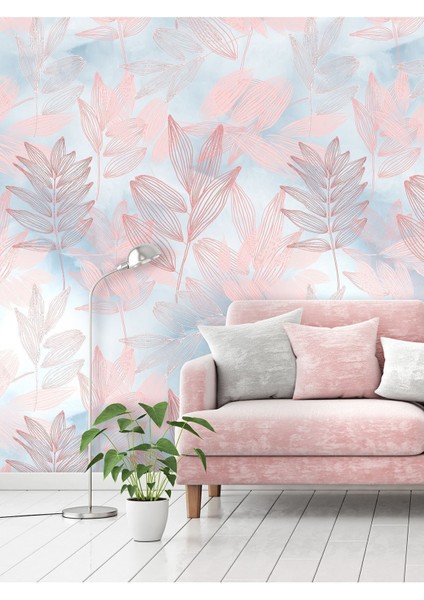 Duvar Kağıdı Ince Yapraklar Desenli Silinebilir Sağlıklı Tekstil Duvar Kağıdı