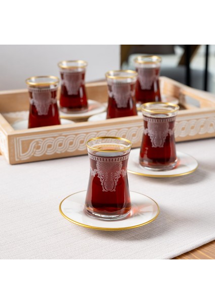 Dantel Desenli Porselen Tabaklı 6'lı Çay Takımı fiyatları