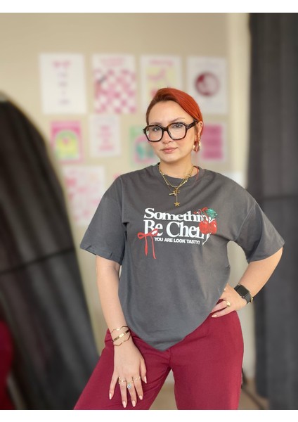 Oversize Kiraz Baskılı Tshirt