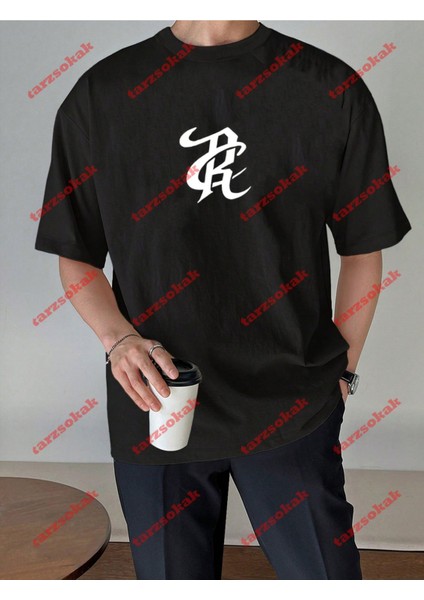 Minimal Lisanslı Logo 1 Baskılı Oversize Yıkamalı Tshirt Siyah