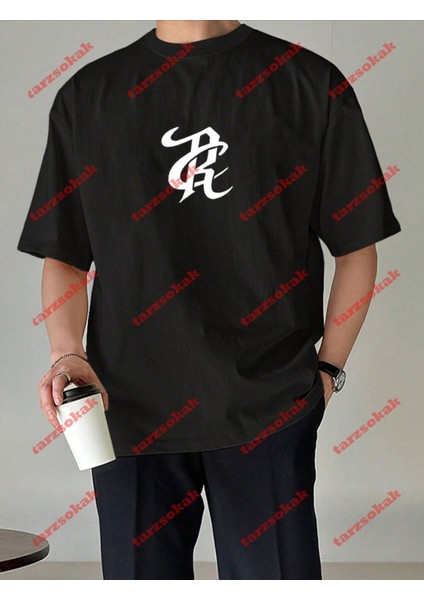 Minimal Lisanslı Logo 1 Baskılı Oversize Yıkamalı Tshirt Siyah modelleri