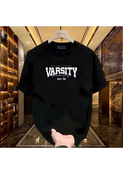 Varsity Baskılı Siyah Erkek